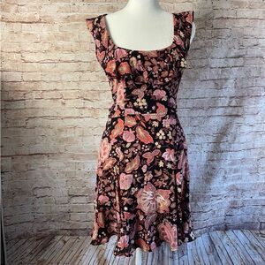 Reformation square neck floral mini dress in black and pink